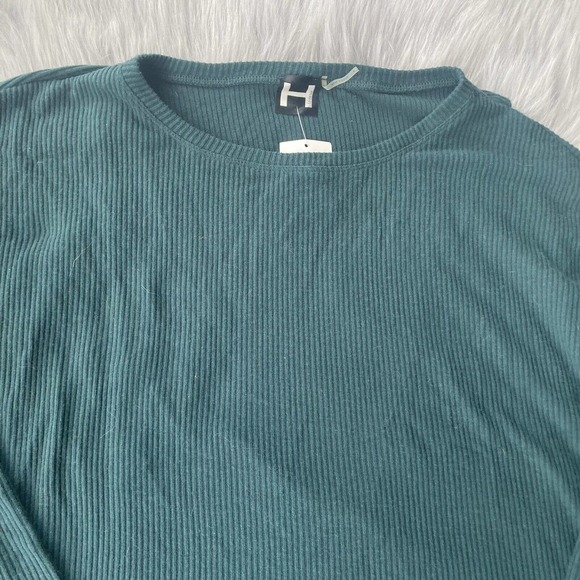 H By Bordeaux Shirt Womens Sz Small Loose Fit Long Sleeve Top Teal Ribbed New - Picture 2 of 12